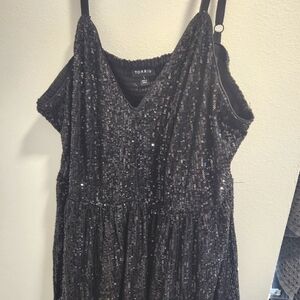 Peplum Sequin V-Neck Tank from Torrid